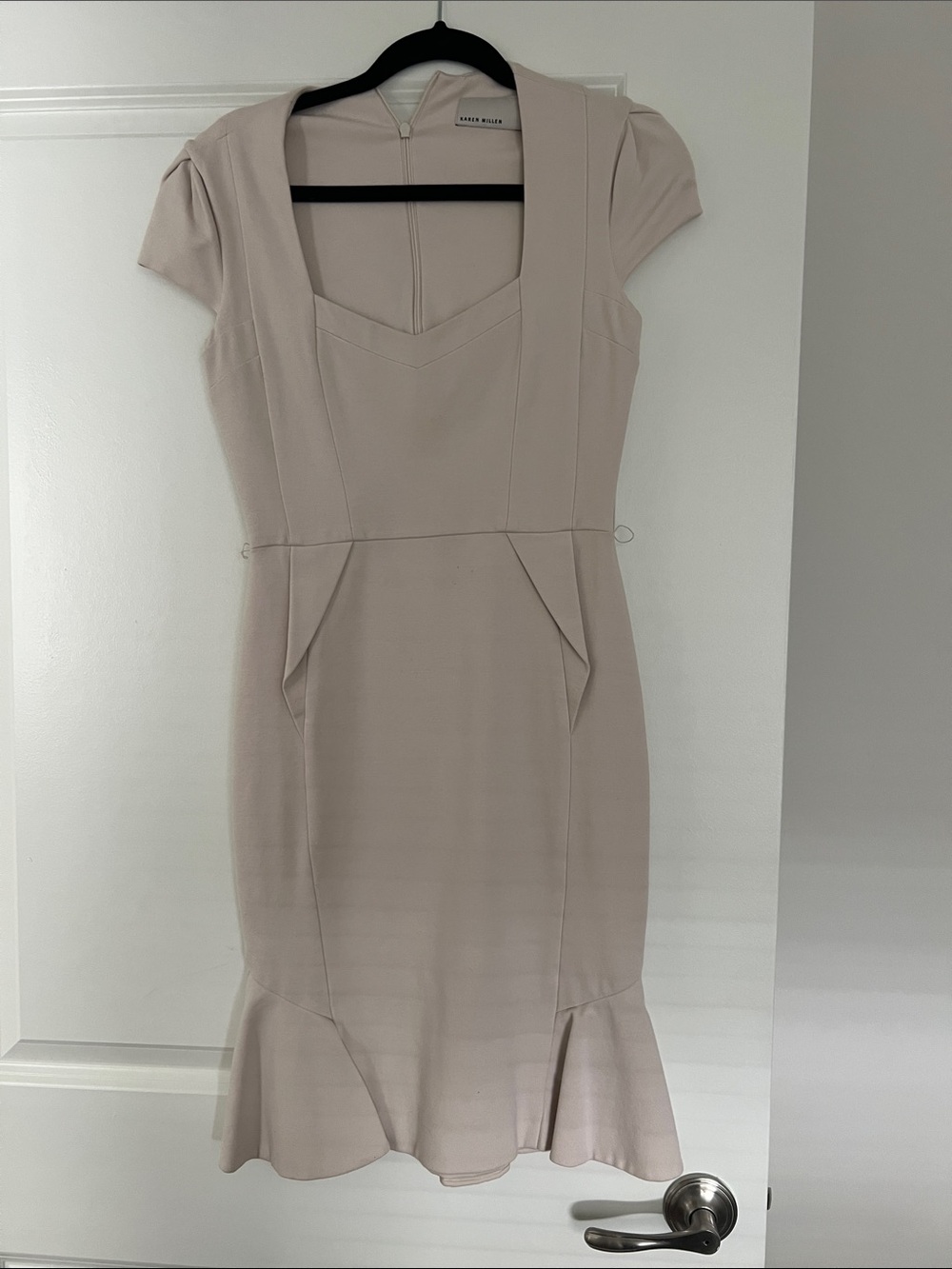 Karen Millen Pale Blush Midi Dress with Fluted Hem